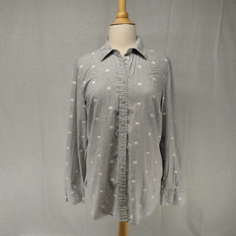 Talbots LS Polar Bear Button-Up Shirt 100% Cotton Light Gray Size Large - Picture 1 of 8